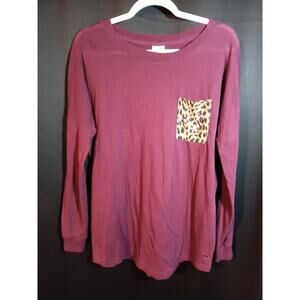 Victoria's Secret Shirt Small Burgundy Pink Cheetah Pocket Long Sleeve Top